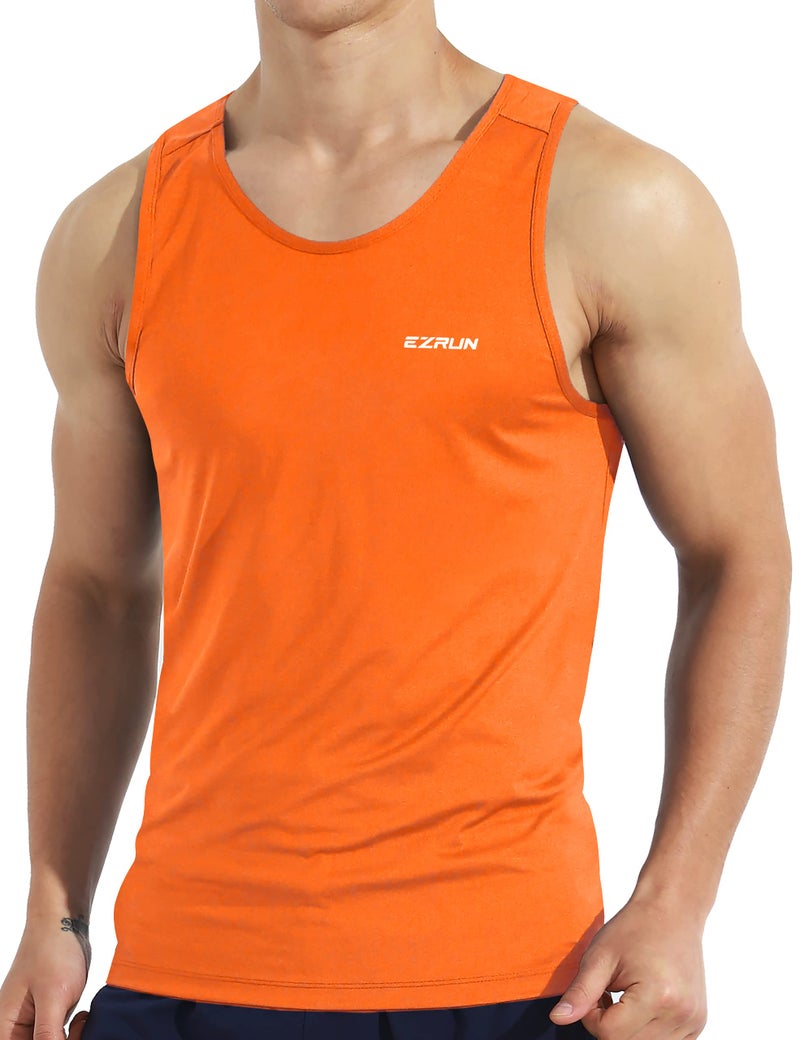 EZRUN Men's Quick Dry Tank Top UPF 50+ Summer Beach Swim Shirts for Gym Workout Athletic Muscle Sleeveless Shirts Orange - Image 1